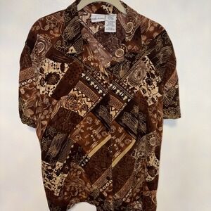 Bobbie Brooks Women's Brown and Tan Vintage Button Up Shirt Boho Size XLarge